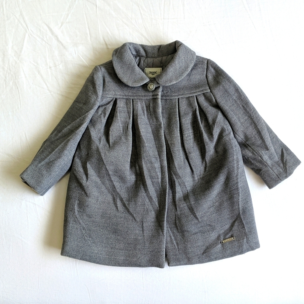 Mayoral Girls 12M Premium Quilted Grey Dress Coat